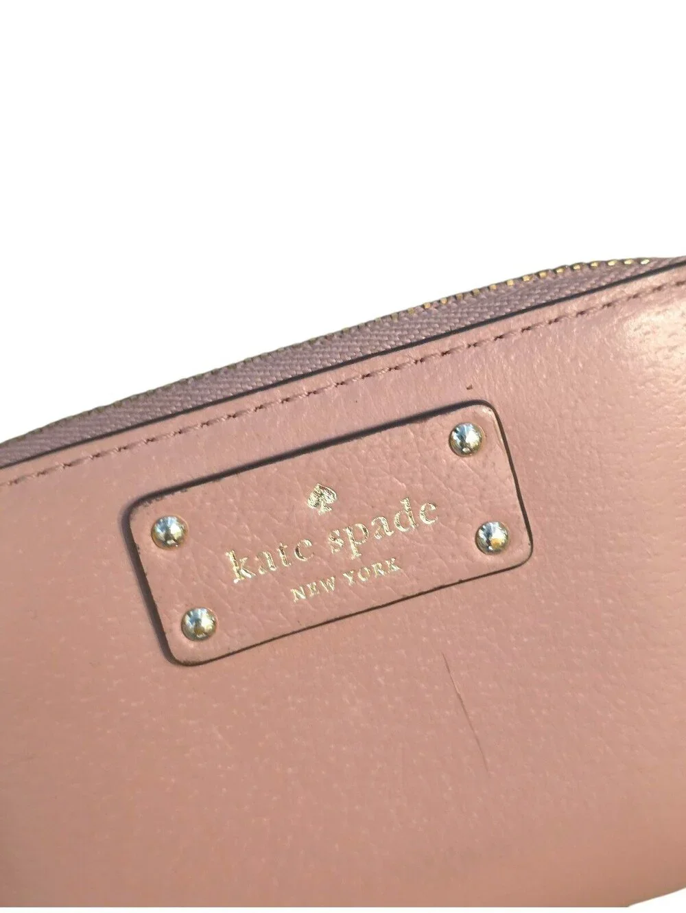 Kate Spade Mauve Pink Leather Zip Around Compact Wallet Keyholder LeatherGold